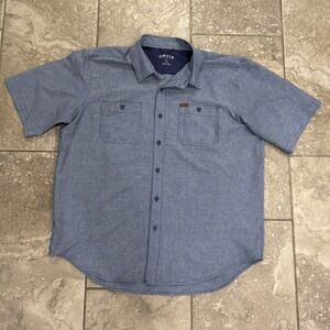 Orvis Classic Collection Men XL Blue Micro Stripe Short Sleeve Button Down Shirt